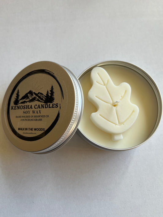 Hand Poured 3 ounce Soy Candle Tin-Walk in the Woods